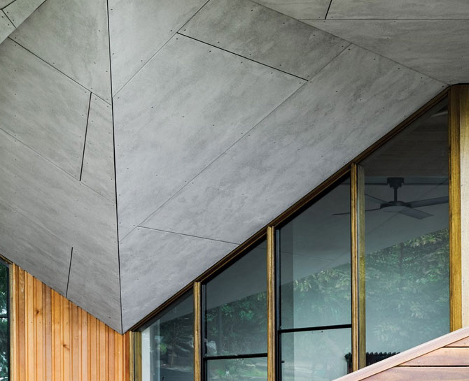 High-quality concrete ceiling with sleek angles and modern architectural style.