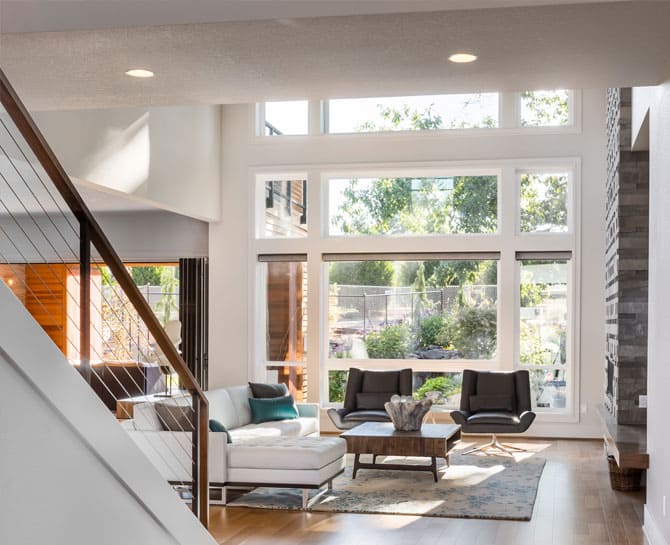 Bright, spacious interior with stylish ceiling solutions enhancing natural light and aesthetics.